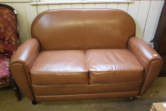 Brown leatherette 2 seater sofa(-)